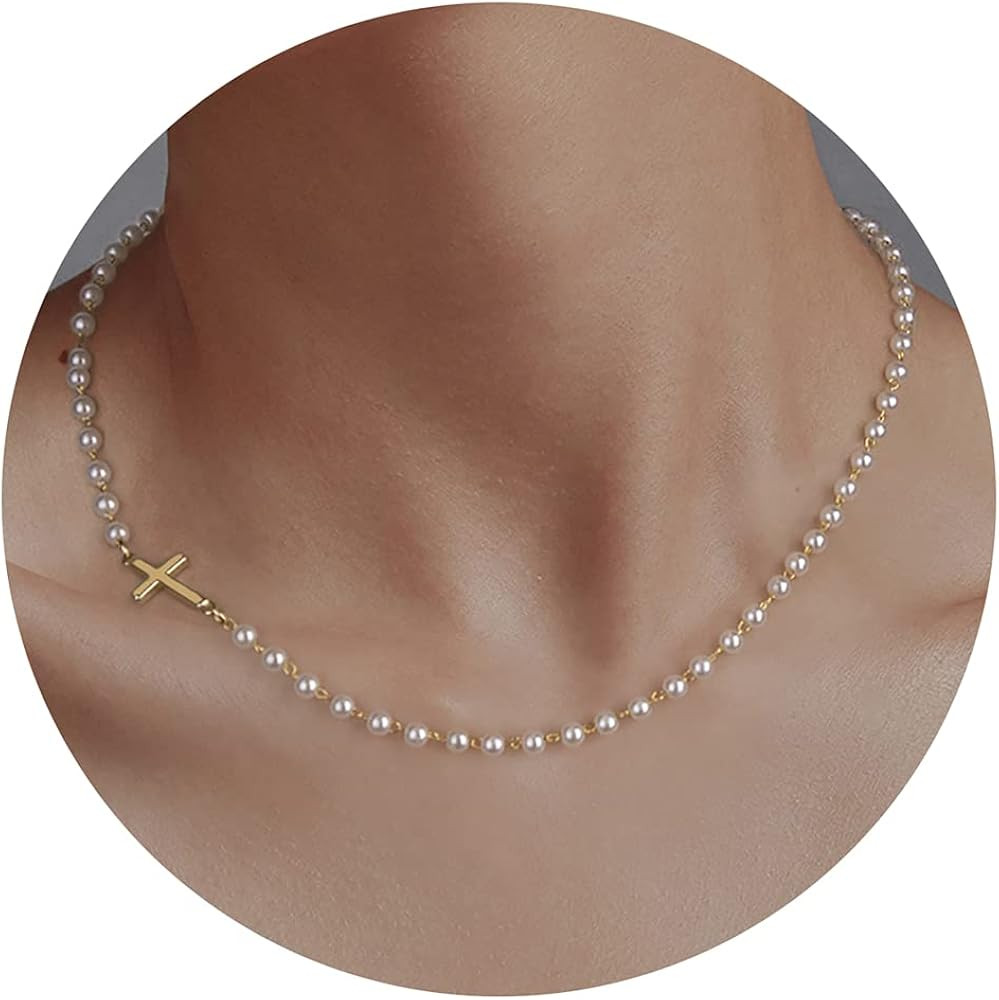 Tewiky 18k Gold/Silver Plated Simple Evil Eye Turquoise Cross Pendant Choker Necklace Simple Tiny... | Amazon (US)