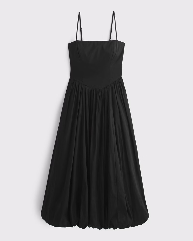 Dipped-Waist Bubble Hem Midi Dress | Abercrombie & Fitch (US)