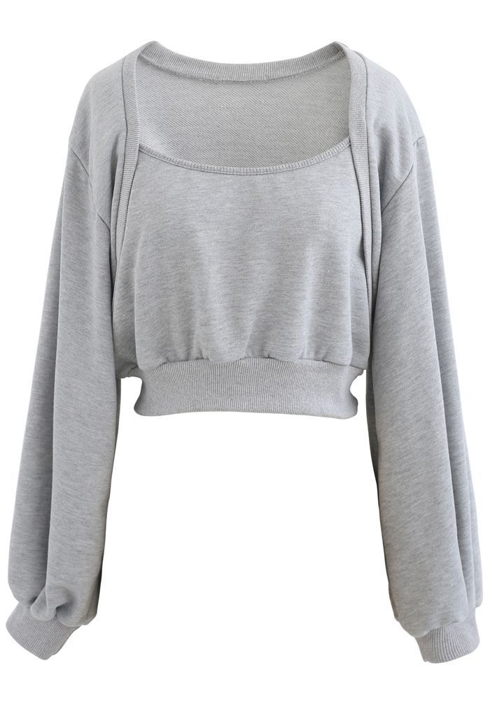 Puff Sleeve Cropped Sweatshirt in Grey | Chicwish