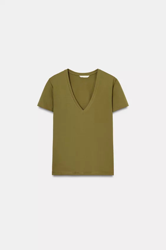 INTERLOCK V-NECK T-SHIRT | Zara UK
