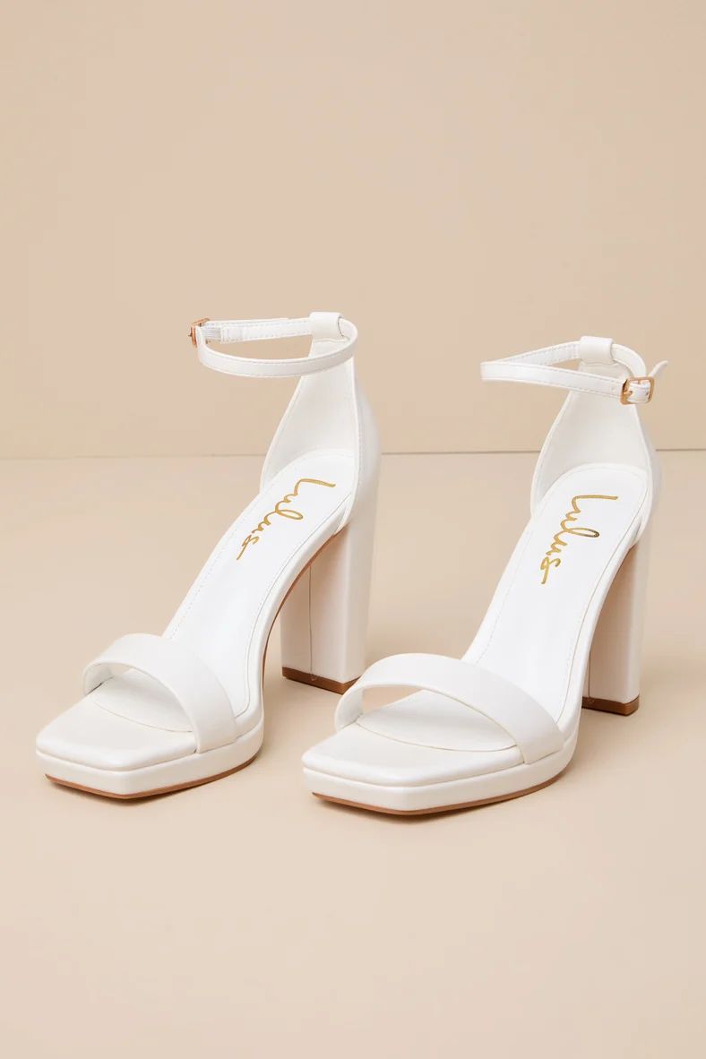 Signie White Square-Toe Platform Ankle Strap Heels | Lulus