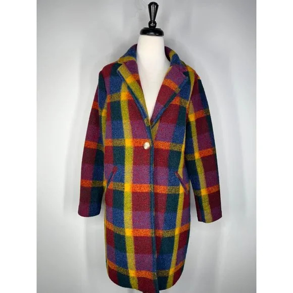 Rachel Zoe Rainbow Plaid Wool Blend Coat Size Small | Poshmark