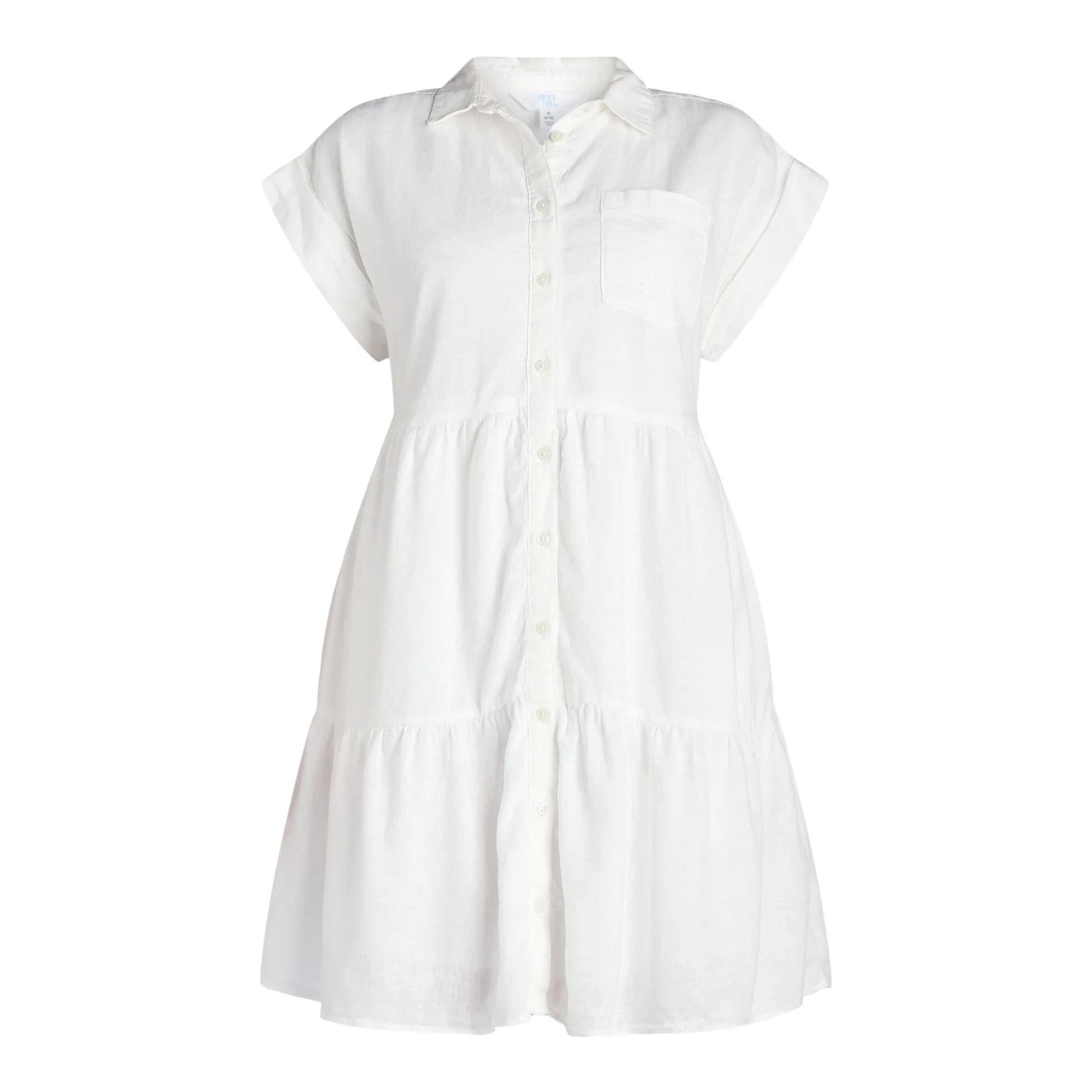 Time and Tru Women's Tiered Mini Shirt Dress, Sizes XS-XXXL | Walmart (US)