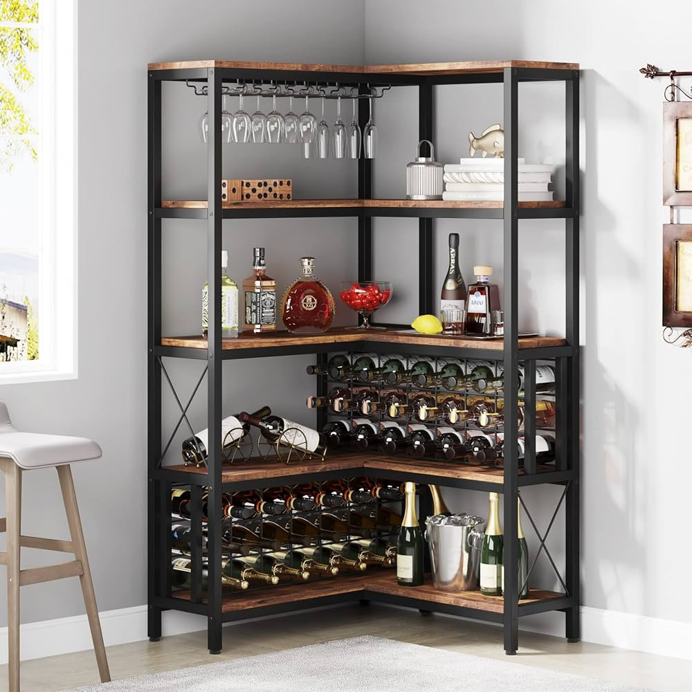 Tribesigns Large Corner Wine Rack, 5-Tier L Shaped Industrial Freestanding Floor Bar Cabinets for... | Amazon (US)