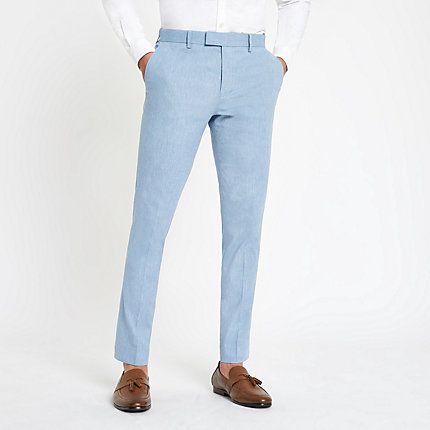 River Island Mens Light blue skinny suit pants with linen | River Island (US)