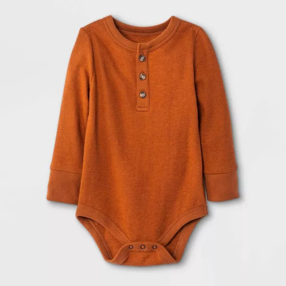 Baby Boys' Henley Thermal Long Sleeve Bodysuit - Cat & Jack™ Orange | Target