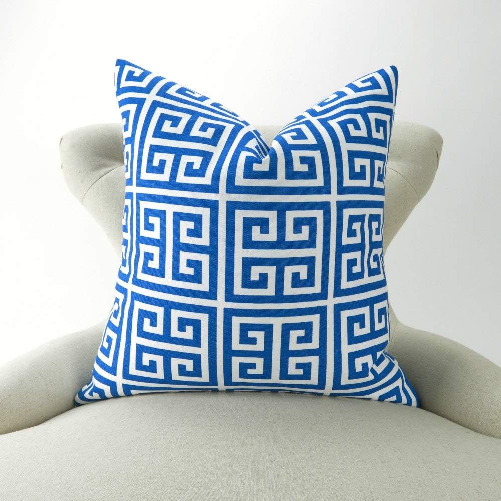 Royal Blue Pillow Cover Greek Key Pattern Cobalt Throw PillowCushion Beach Costal Decor Euro Sham | Amazon (US)