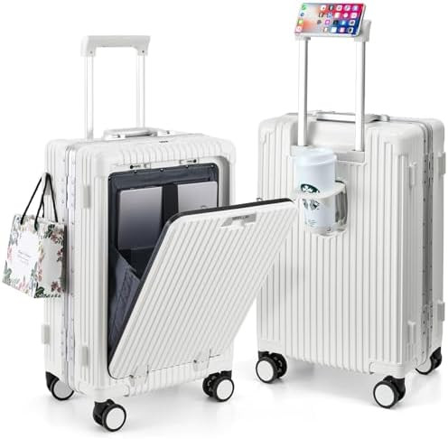 MRPLUM Front Pocket Carry On Luggage,PC Hardside Spinner Wheel Suitcase with TSA Lock,Cup Holder,... | Amazon (US)