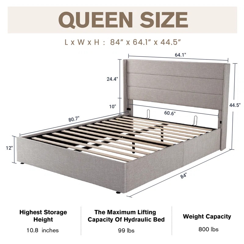 Braya Hydraulic Lift Up Storage Upholstered Platform Bed | Wayfair North America