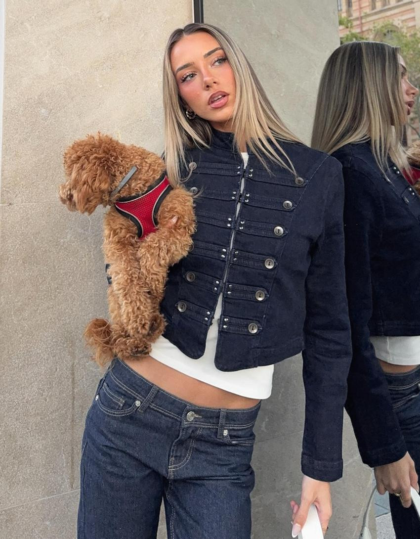 Denim jacket with front buttons - Trousers - Women | Bershka UK