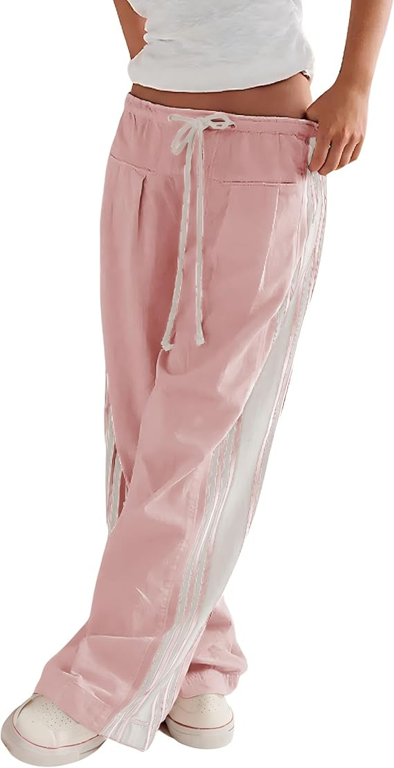Hongsui Women's Wide Leg Pants Drawstring High Rise Side Striped Slouchy Palazzo Pants with Pocke... | Amazon (US)