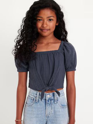 Puff-Sleeve Double-Weave Tie-Knot Top for Girls | Old Navy (US)