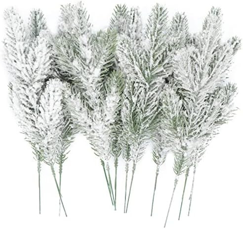 14 Pcs 9.4In Artificial Flocking Pine Picks Snow Forest Artificial Pine Needles Branches Christma... | Amazon (US)