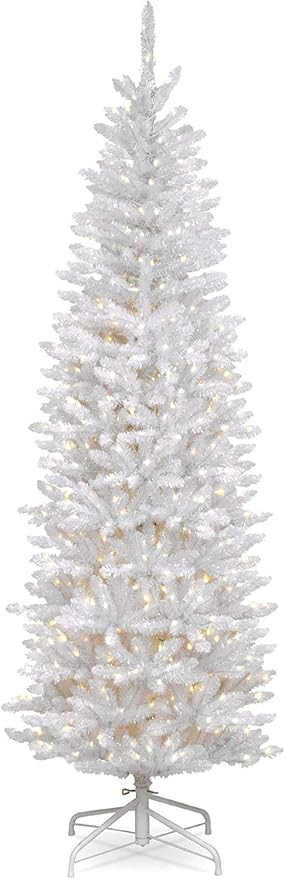 National Tree Company Artificial Pre-Lit Slim Christmas Tree, White, Kingswood Fir, White Lights,... | Amazon (US)