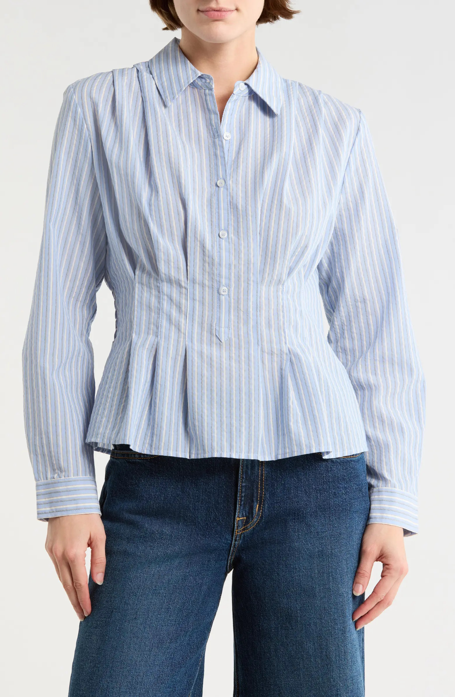 MAX STUDIO Stripe Long Sleeve Pleated Button-Up Shirt | Nordstromrack | Nordstrom Rack