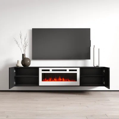 Aiyanah Floating TV Stand for TVs up to 88" with Electric Fireplace Included | Wayfair North America