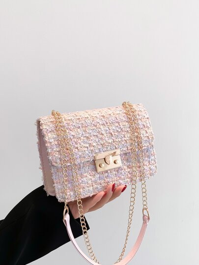 Mini Plaid Pattern Tweed Flap Square Bag | SHEIN