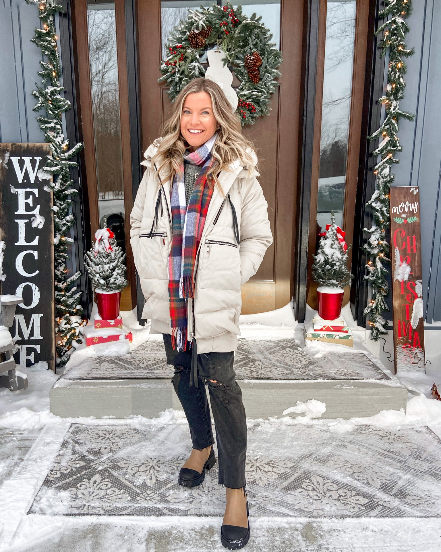 The warmest Amazon puffer coat (parka)! Target winter Chelsea lug sole boots. High waisted black straight jeans. J. Crew plaid scarf. Puffer coat is $10 off right now. So good, I have it in 2 colors! This is my regular size, XS. I have it in green in XXS. The smaller size doesn’t have much room for fluffy layers inside. So stick with your regular size IF you want to wear it with thick sweaters, etc.

#LTKHoliday #LTKstyletip #LTKSeasonal