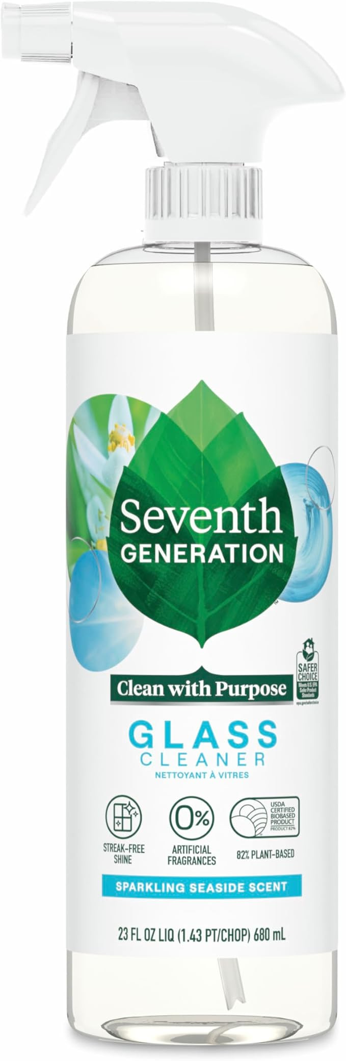 Seventh Generation Glass Cleaner, Sparkling Sea Scent, Streak-Free Shine, 23 Fl Oz | Amazon (US)