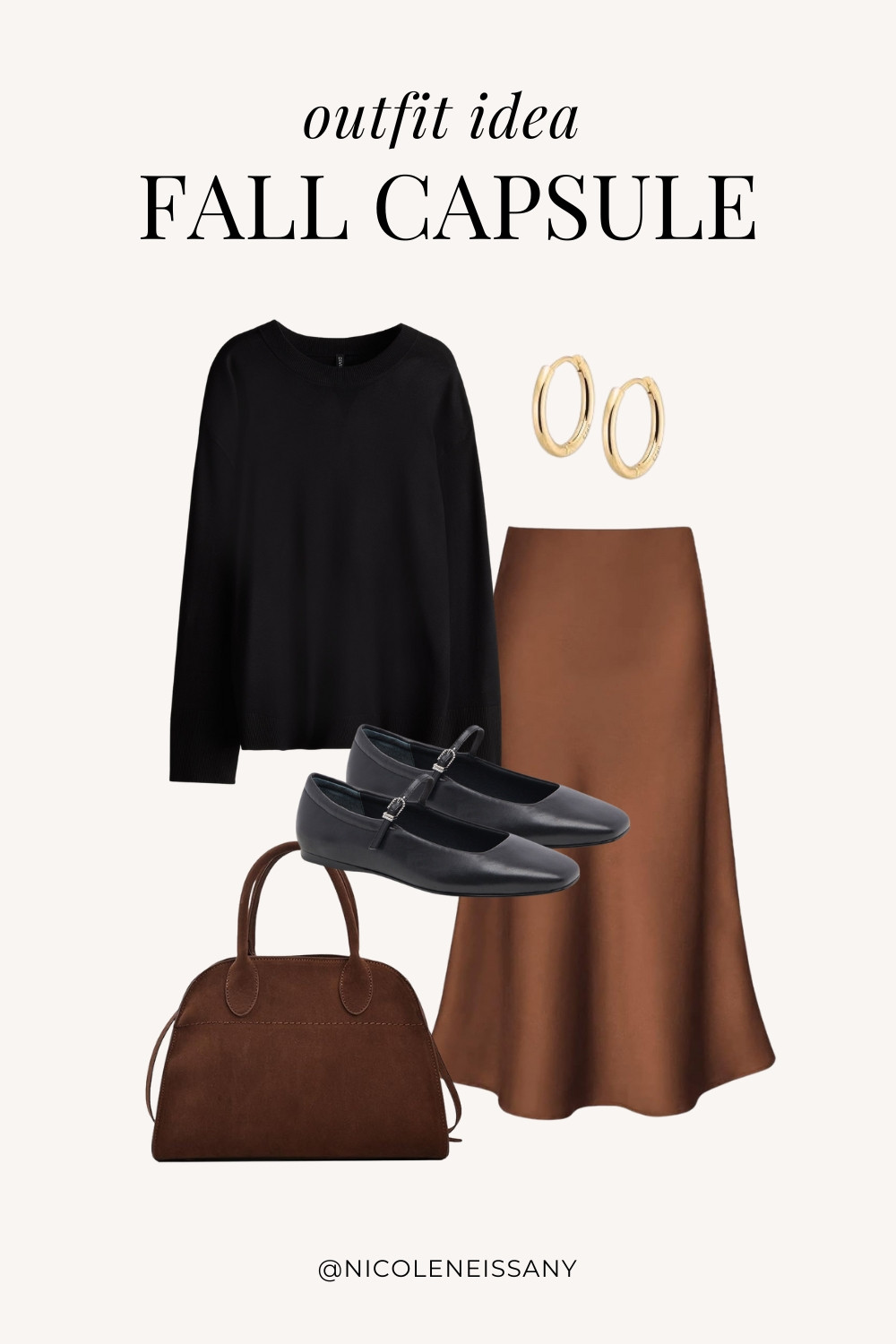 Fall Capsule Wardrobe Outfit Idea | fall capsule outfit, fall outfit, fall outfits, fall style, fall fashion, fall 2024 fashion, fall outfits 2024, fall trends 2024, fall outfit inspo, fall outfit inspiration, fall capsule wardrobe essentials, fall wardrobe essentials, fall closet essentials, fall essentials, fall basics, fall must haves, neutral capsule wardrobe, neutral outfit, neutral fashion, casual outfit, casual date night outfit, elevated casual outfit, brunch outfit, everyday outfit, Abercrombie, Abercrombie denim, Abercrombie jeans, Amazon Fashion, Revolve, Lulus, Nordstrom // black sweater, fall sweater, brown satin midi skirt, black ballet flats, gold hoop earrings, brown suede tote bag

#liketkit #LTKSeasonal #LTKShoeCrush #LTKItBag #LTKStyleTip #LTKFindsUnder50 #LTKFindsUnder100 #LTKTravel #LTKSaleAlert