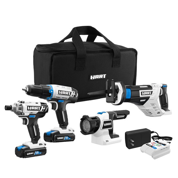 HART 20-Volt Cordless 4-Tool Combo Kit (2) 1.5Ah Lithium-Ion Batteries and 16-inch Storage Bag - ... | Walmart (US)