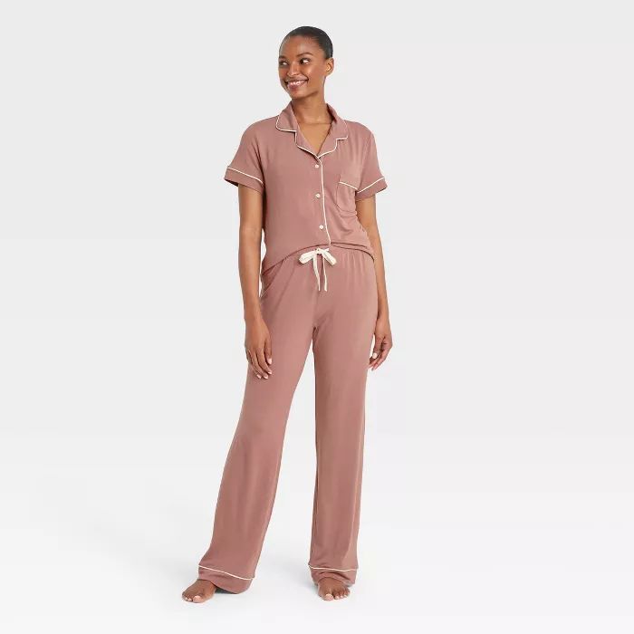 Women's Beautifully Soft Short Sleeve Notch Collar Top and Pants Pajama Set - Stars Above™ | Target