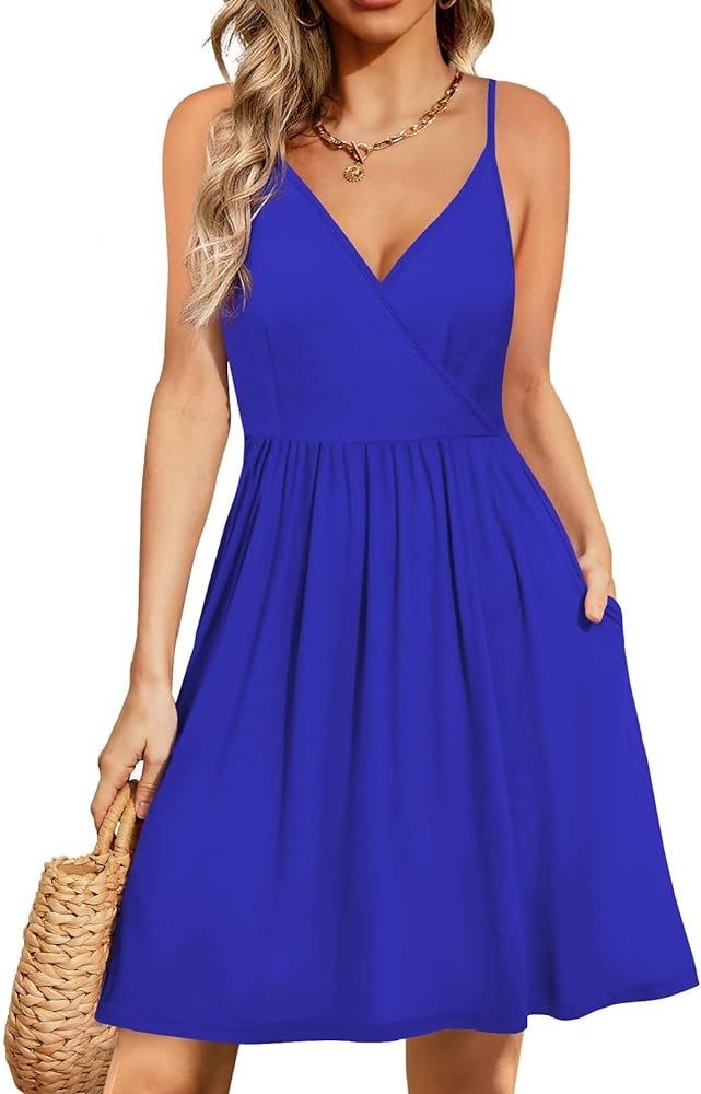 WEACZZY Womens Summer Dresses Sundress Casual Plus Size Beach Dresses for Women (Medium,Royal Blu... | Amazon (US)