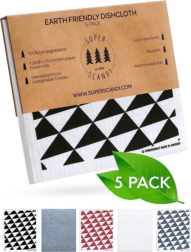 SUPERSCANDI 10 Pack Swedish Dishcloths Eco Friendly Reusable Sustainable Biodegradable Cellulose ... | Amazon (US)