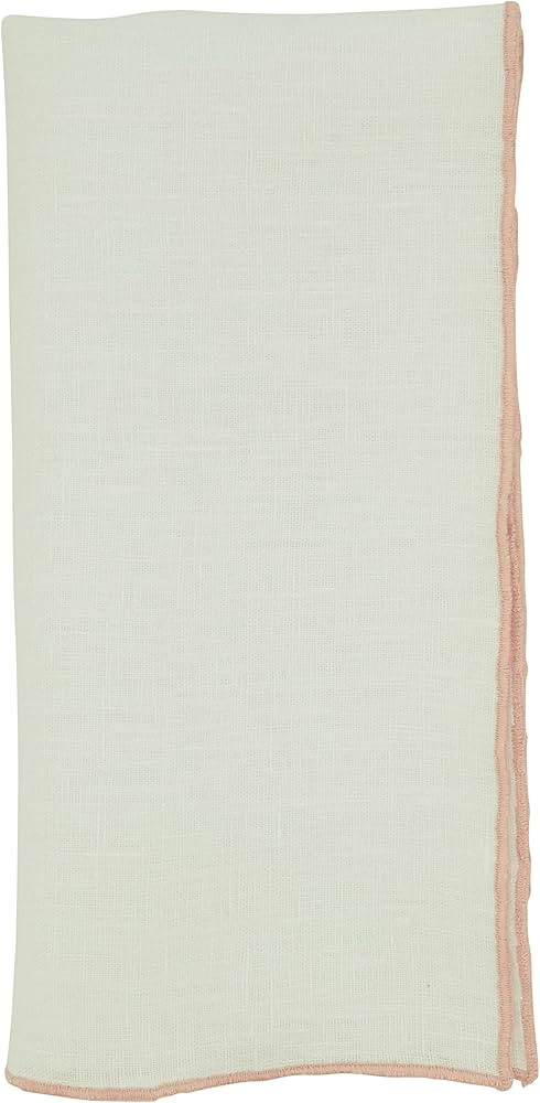 Saro Lifestyle Stonewashed Stitch Border Table Napkins (Set of 4), Pink, 20" | Amazon (US)