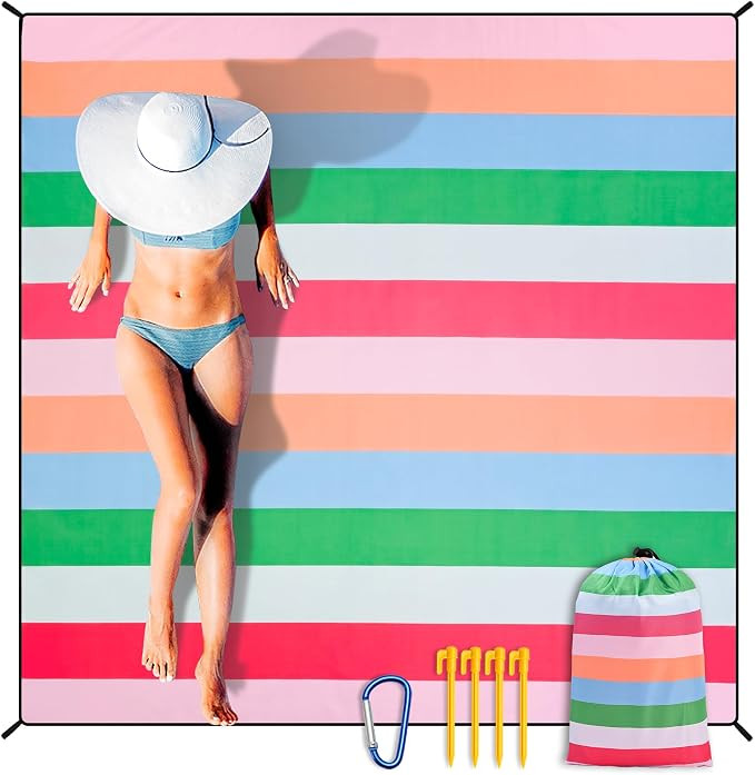 Beach Blanket Waterproof Sandproof Extra Large Beach Mat 79" X 83"/120"x108"for 1-8 Adults Quick ... | Amazon (US)