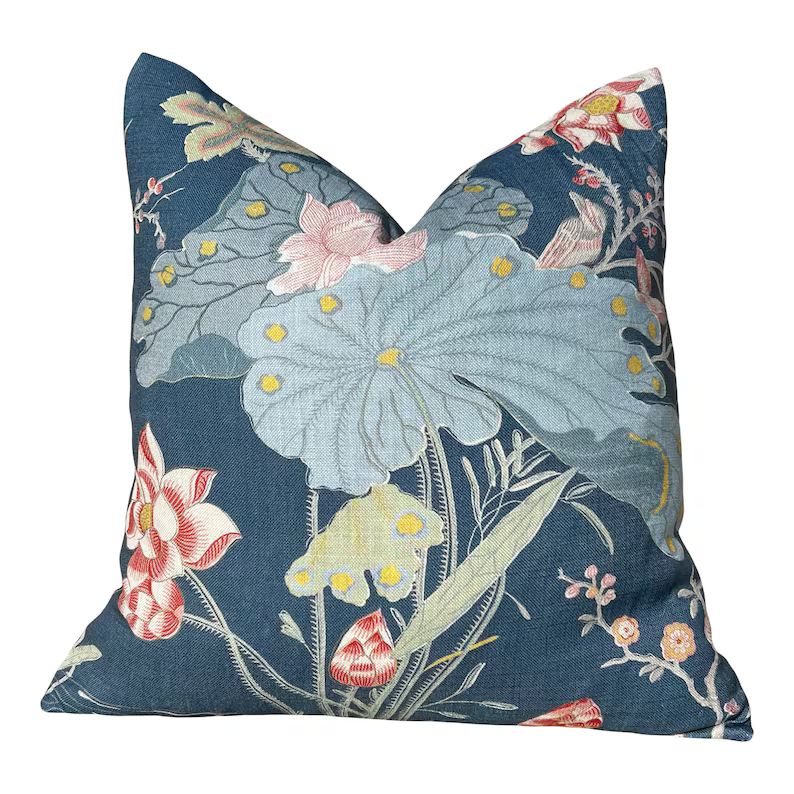 Lee Jofa Luzon Pillow in Sapphire. Linen Blue Pillows, Designer Exotic Bird Pillows Luxury Botani... | Etsy (US)