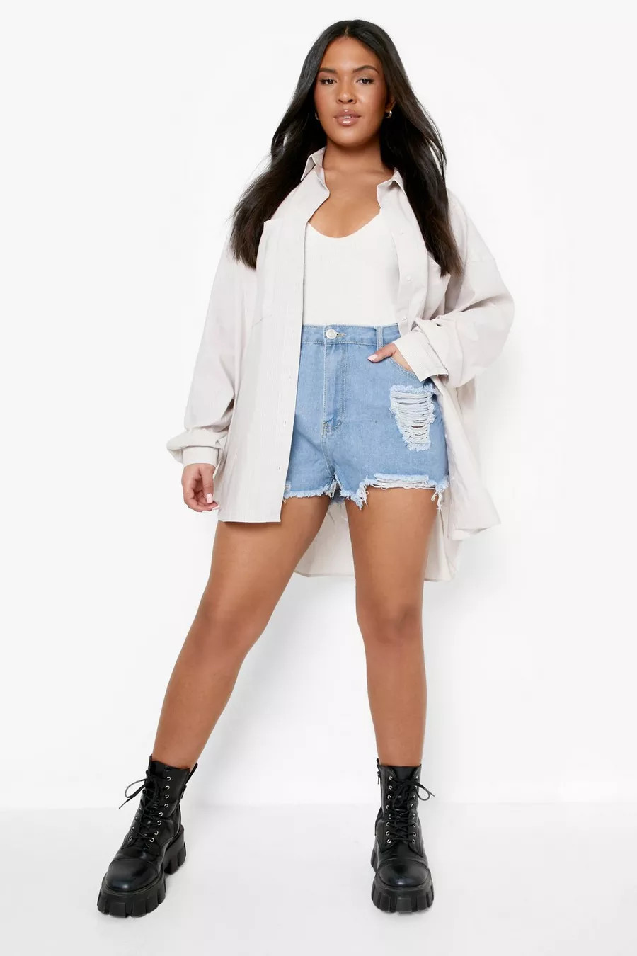 Plus Heavy Distress Dad Shorts | Boohoo.com (UK & IE)