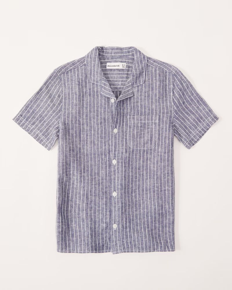 short-sleeve linen-blend button-up shirt | Abercrombie & Fitch (US)