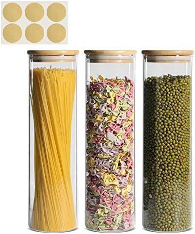 KTMAMA Glass Spaghetti Pasta Storage Container with Lid 47oz, Tall Clear Airtight Food Storage Ja... | Amazon (US)