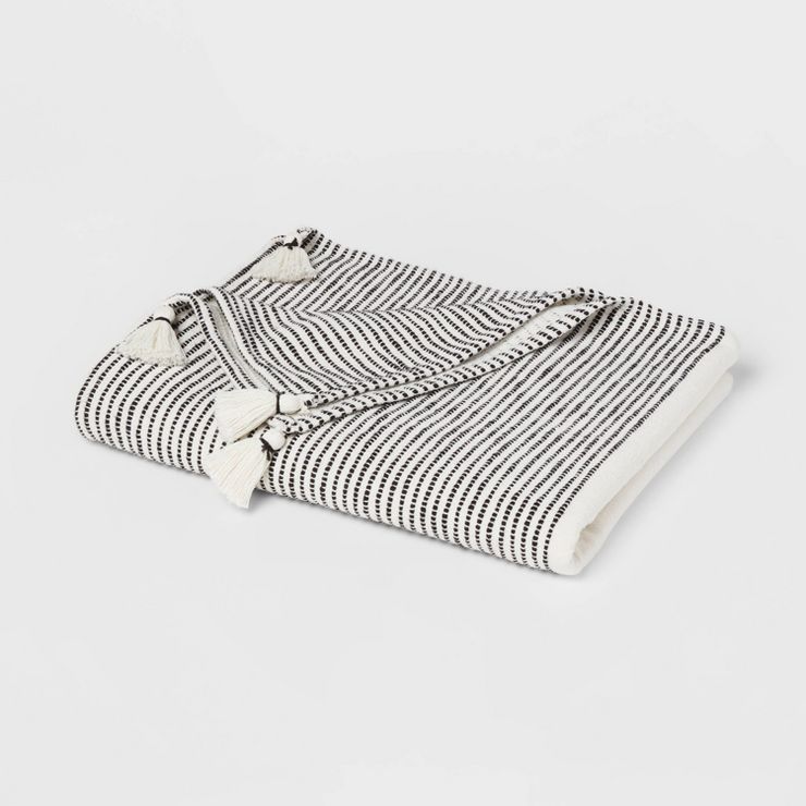 Block Stripe Tasseled Oversized Throw Blanket Ivory/Black - Threshold™ | Target