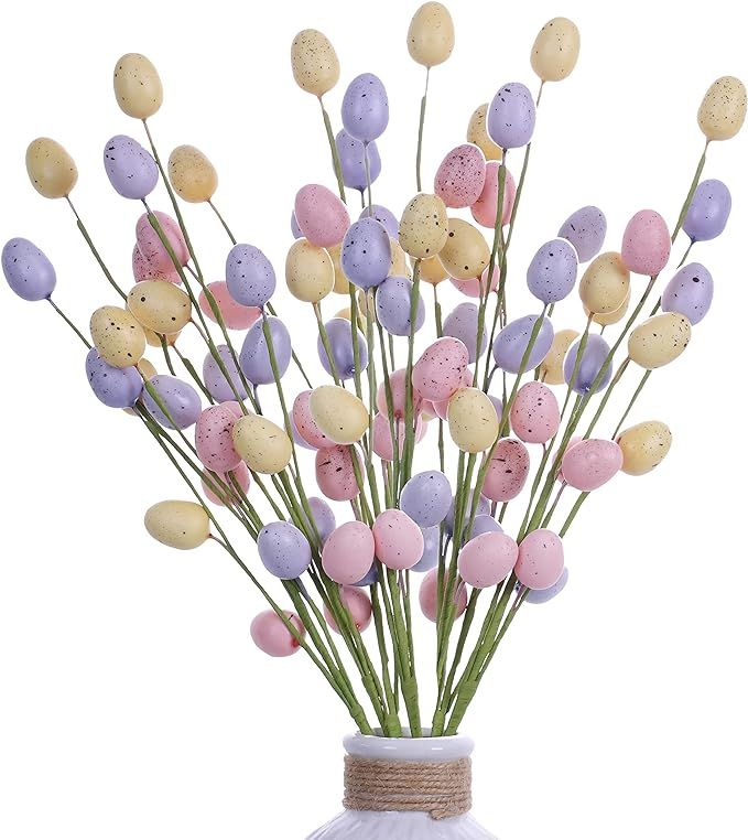 JINGHONG Easter Egg Picks,6 Pack Artificial Easter Egg Stems Colorful Easter Egg Decorations for ... | Amazon (US)