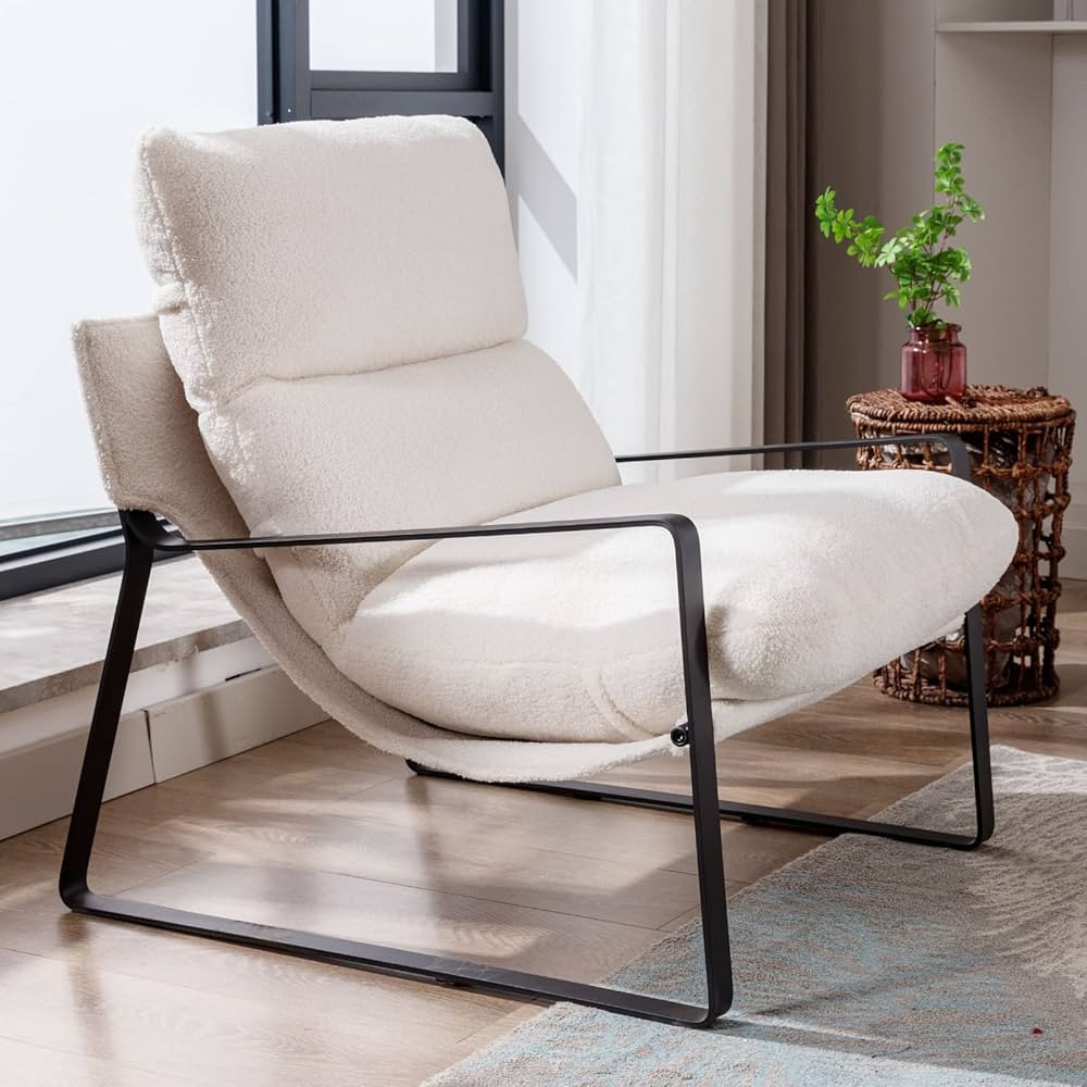 LukeAlon Modern Sherpa Accent Armchair, Upholstered Living Room Chair with Metal Base Thickened C... | Amazon (US)