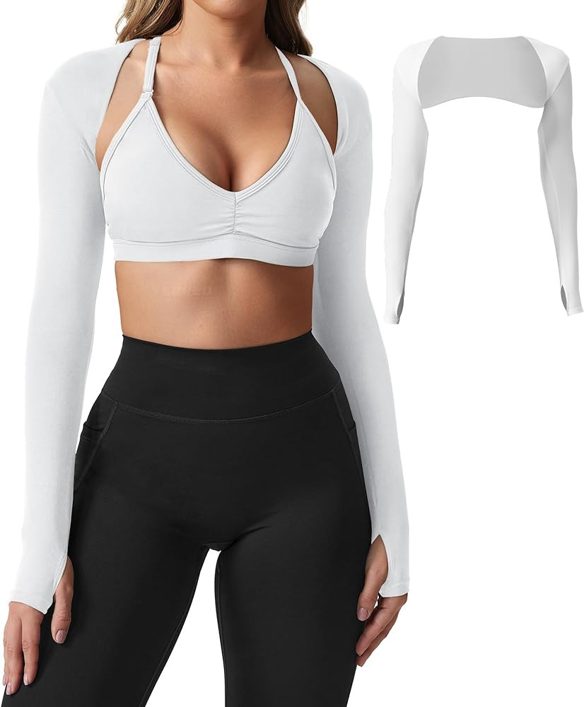 YEOREO Women Crop Top Long Sleeve Bolero Open Front Workout Cropped Shirts Sports Shrug Without B... | Amazon (US)