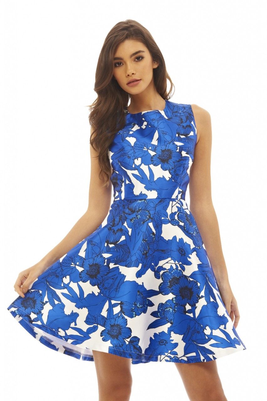 Women's Floral Mini Skater  Blue Dress - Online Exclusive | Kmart