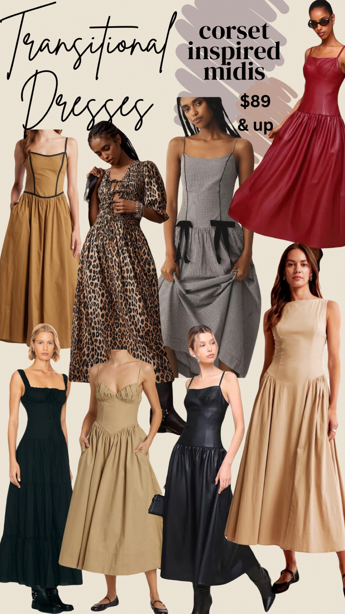 Transitional dresses: corset midis. Shop these gorgeous maxi dresses with flattering corset detail. You know the shoe: a boot or ballet flat is best! 

#LTKStyleTip #LTKSaleAlert #LTKWedding