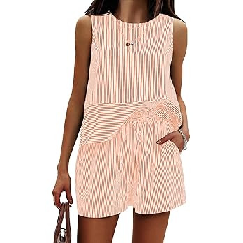 EXLURA Womens 100% Cotton Two Piece Sets Summer Outfits Casual Sleeveless Tank Top Matching Short... | Amazon (US)