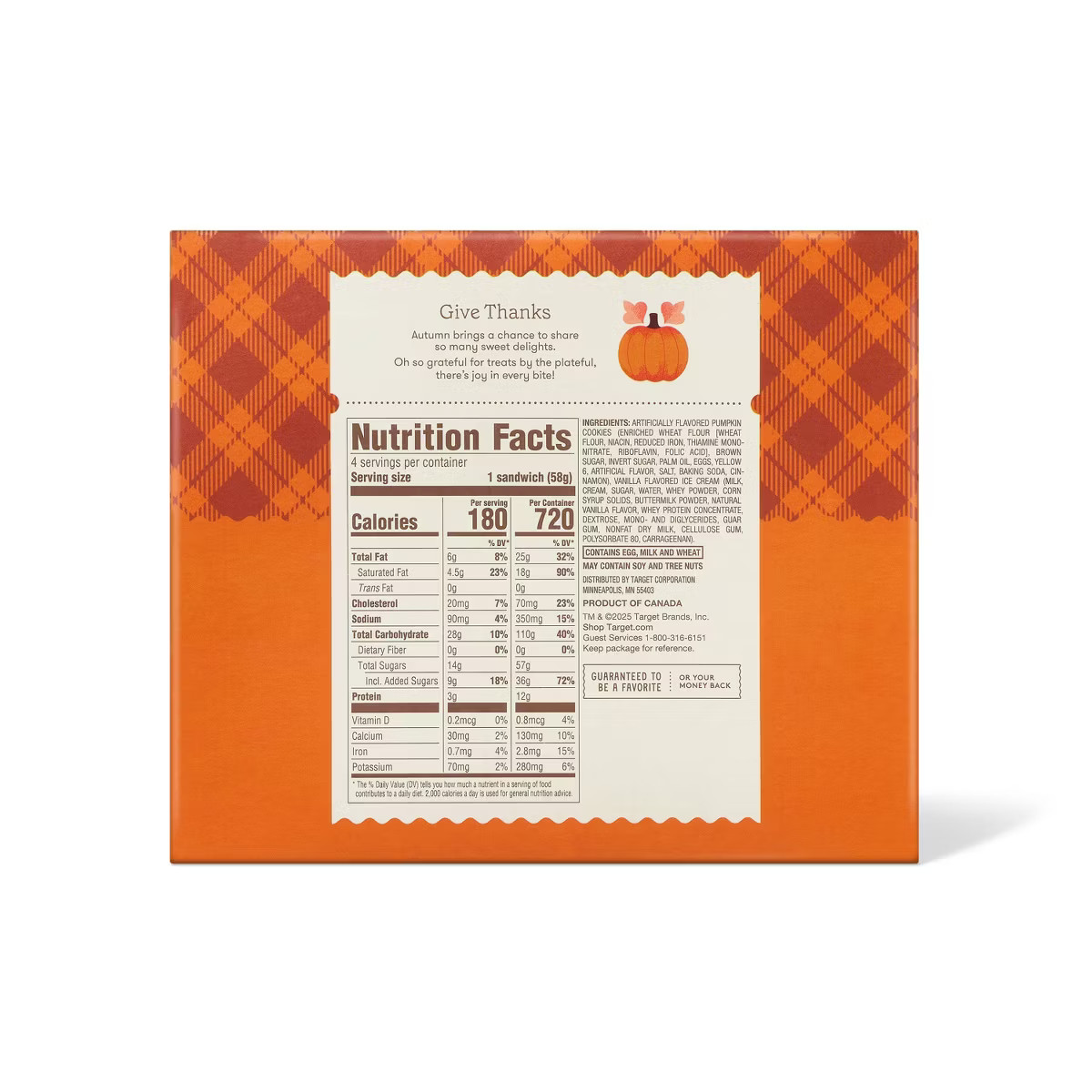 Pumpkin Jack o' Lantern Ice Cream Sandwiches - 13.52oz/4ct - Favorite Day™ | Target