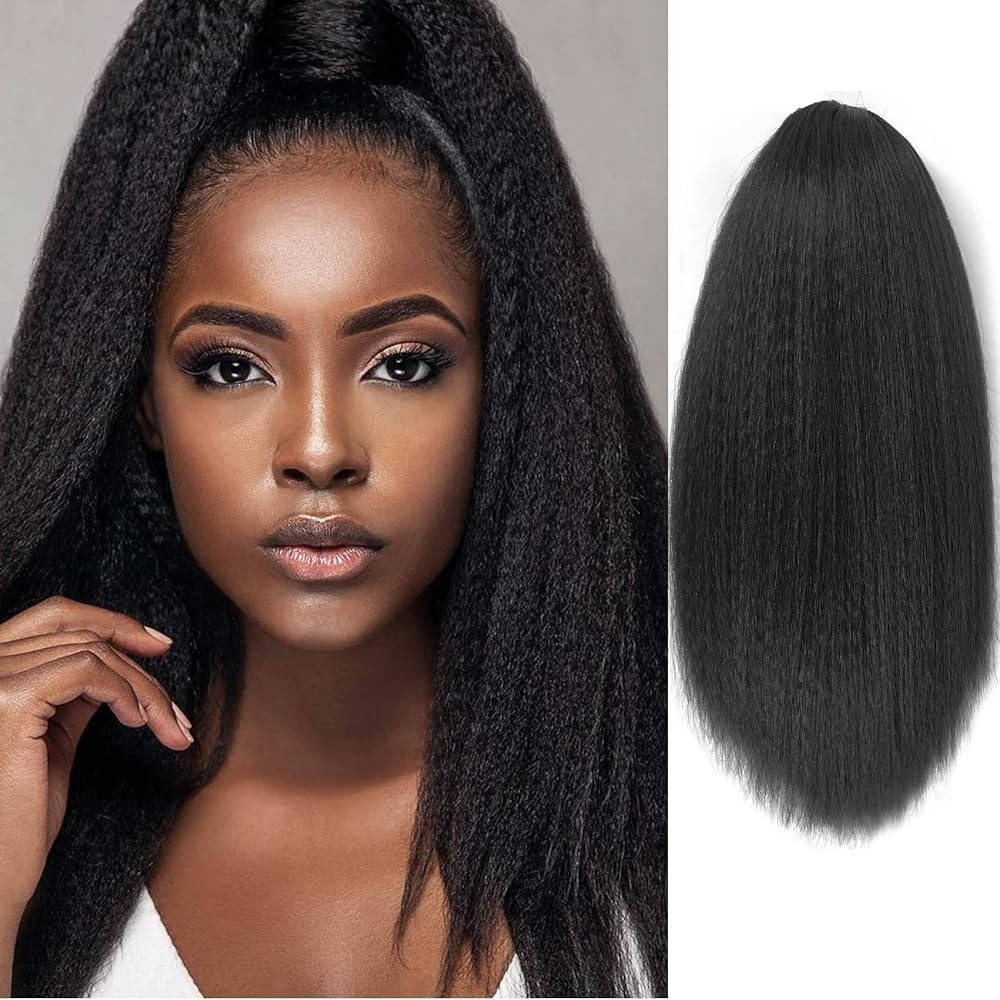 Long Yaki Straight Drawstring Ponytail for Black Women Synthetic Thick Black Kinky Straight Ponyt... | Amazon (US)