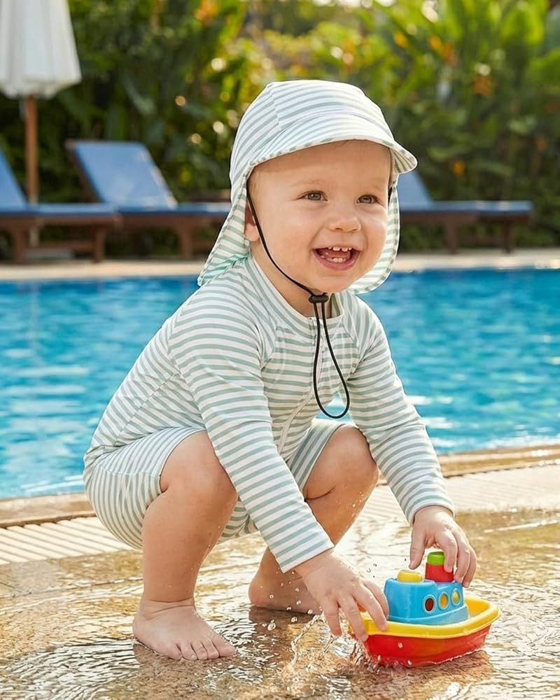 UV Kleidung Baby Badeanzug mit Hut Gr 62-98, Langarm UV Schutzkleidung Schwimmanzug Neugeborene M... | Amazon (DE)