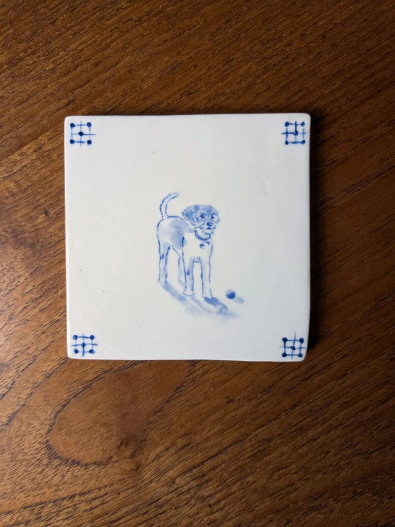 Handmade & Hand Painted Pet Motif Delft Inspired Custom Dog or CatPorcelain Tile / Kitchen Bathro... | Etsy (Global)