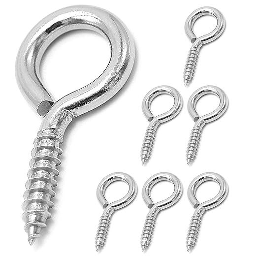 6 Pcs M6 304 Stainless Steel Screw Eye Hooks, 2-1/2 Inches Eyes Screw Hooks,Heavy Duty Screw Eye ... | Amazon (US)