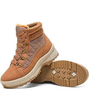 HEAWISH Womens Winter Boots,Brown Non Slip Combat Boots,Warm Fur Lined comfortable Snow Ankle Boo... | Amazon (US)