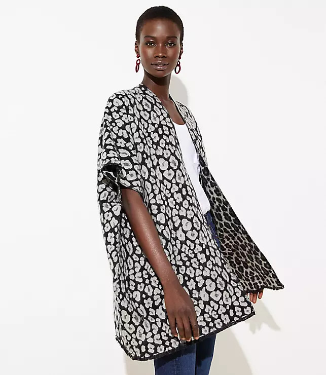 Leopard Print Reversible Poncho | LOFT | LOFT