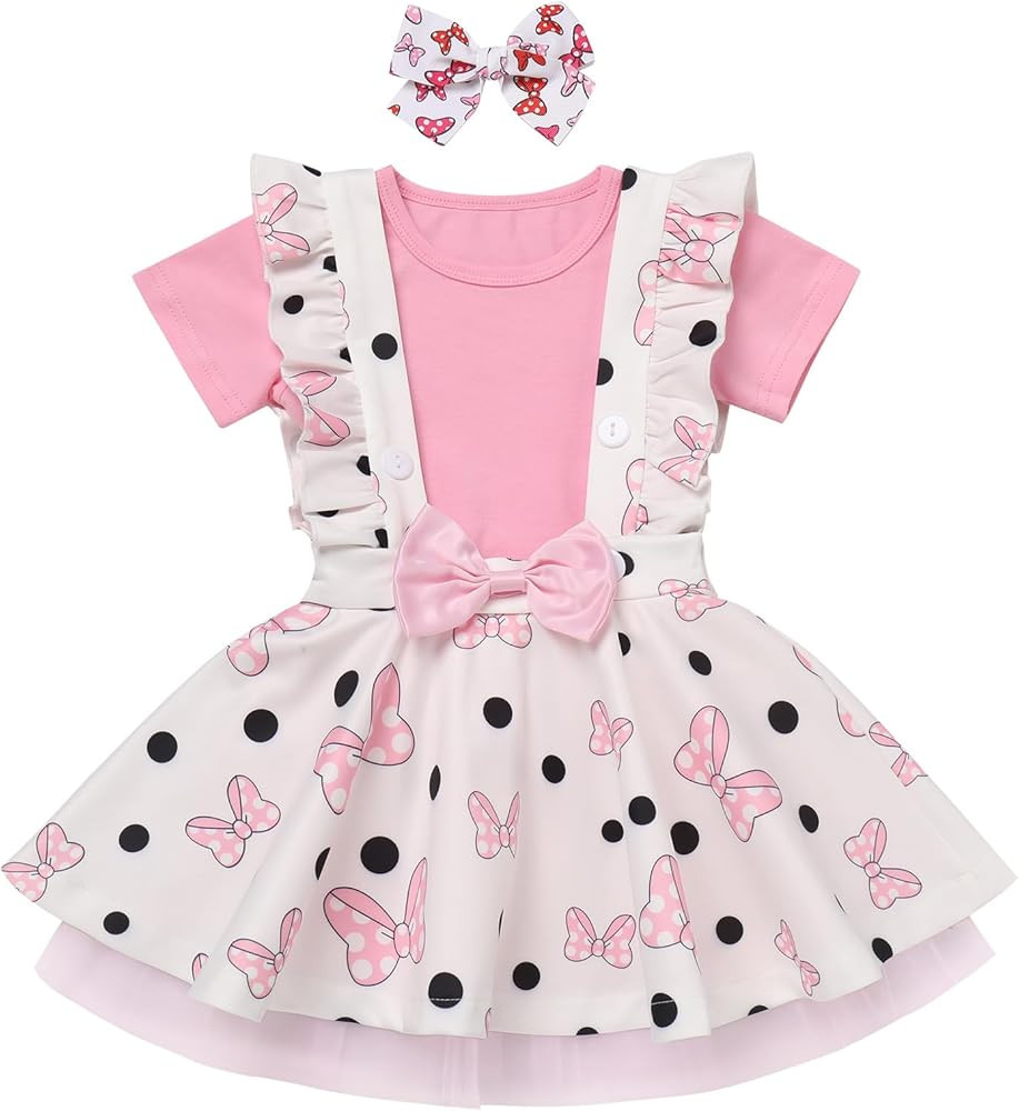 AWIBMK Baby Girls Mouse Birthday Outfits Mouse T Shirt and Suspender Tulle Skirt with Headband Ca... | Amazon (US)