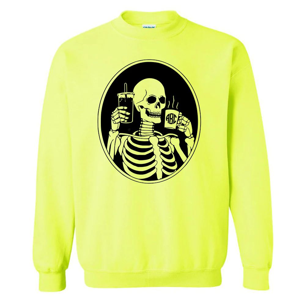 Monogrammed 'Skeleton Coffee' Neon Crewneck Sweatshirt | United Monograms